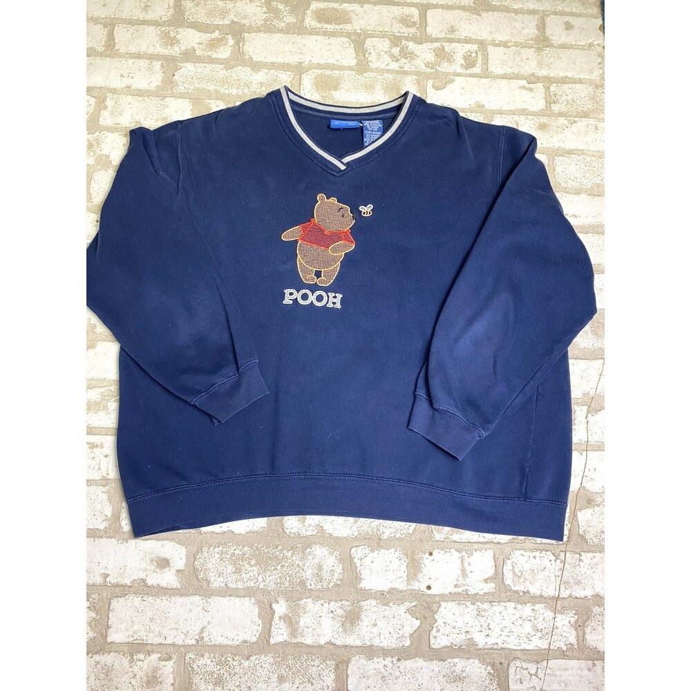Vintage 90s Disney Winnie the Pooh Embroidered V-Neck Accent Crewneck Sweatshirt